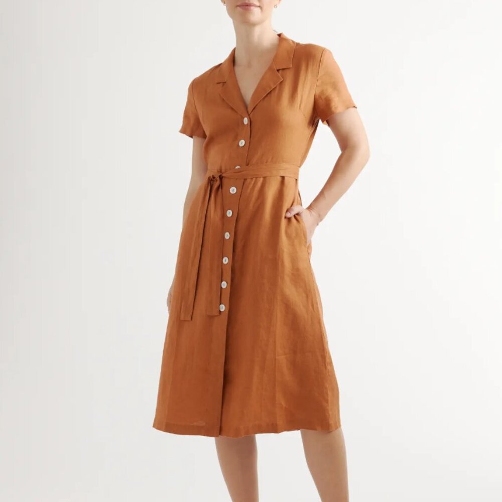 Quince Women's Midi Dress in Rust Orange